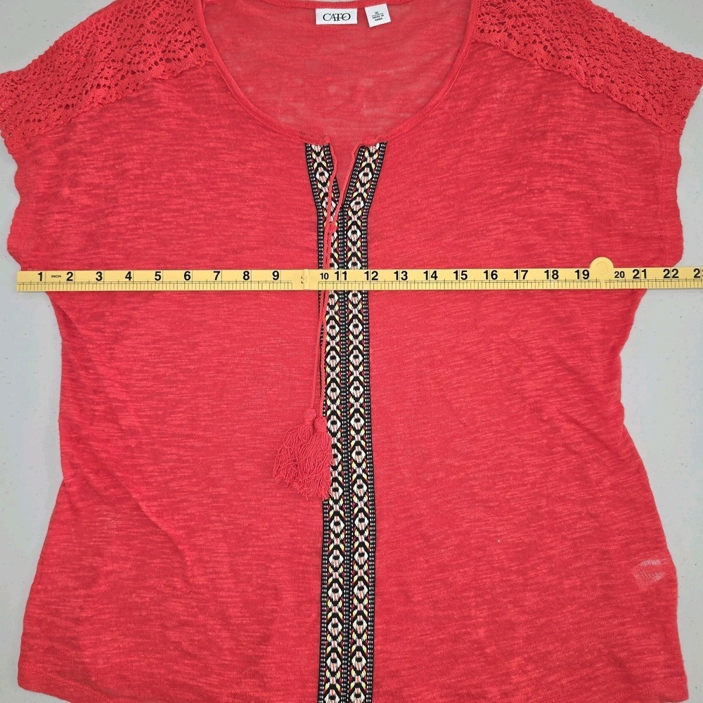 Cato Orange Short Sleeve V Neck Embroidered Top Size XL - Picture 3 of 7